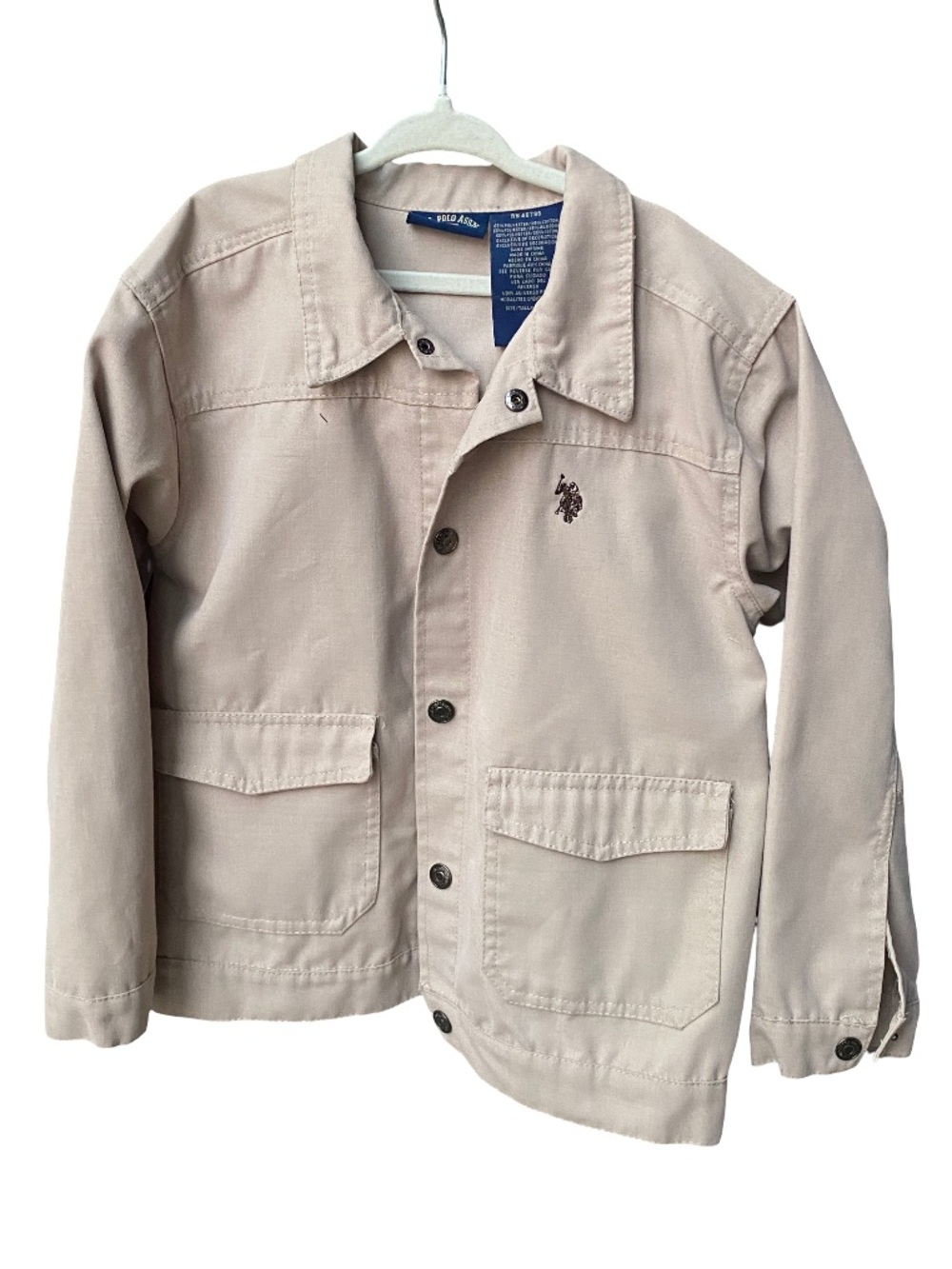 Vintage U.S. Polo Assn. kids’ tan khaki cotton blend snap utility jacket size 7